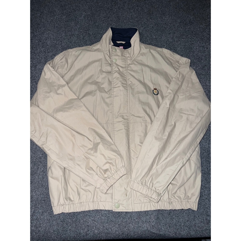 Chaps Ralph Lauren Mens XL Beige Harrington Jacket Crest Logo Plaid Lining